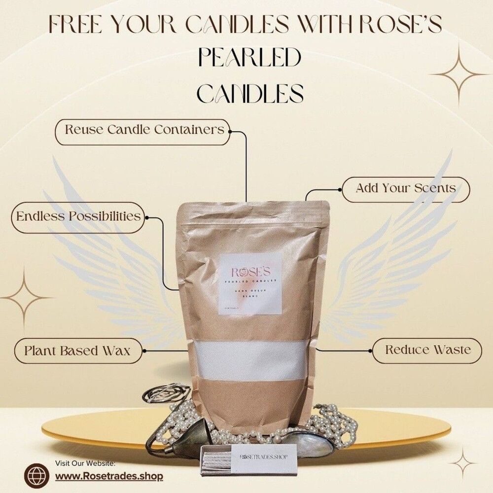 Rose's Pearled Candles: White Plant Based Wax Reusable Candle, 26oz w/40 wicks